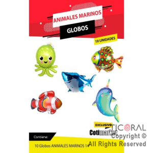 SET DE GLOBOS METALIZADOS ANIMALES DEL MAR 14